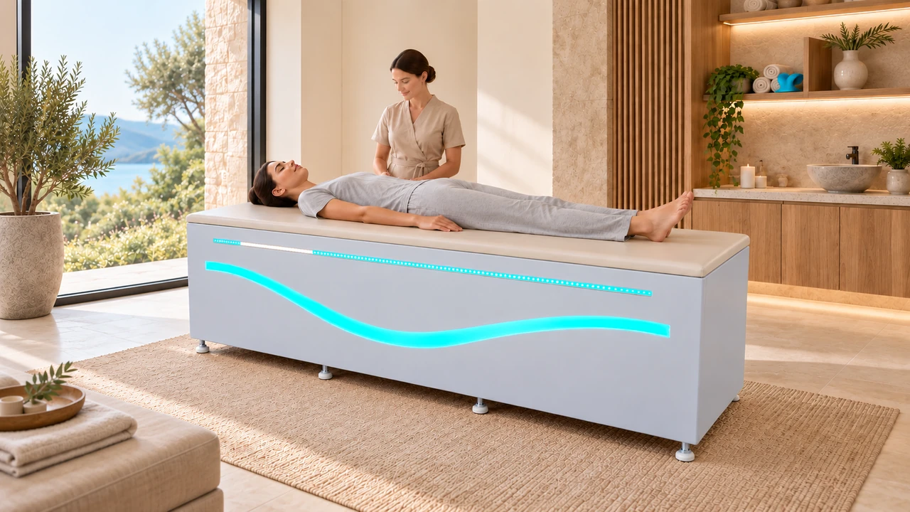 Человек лежит на спине на комплексе Axis One в SPA-кабинете